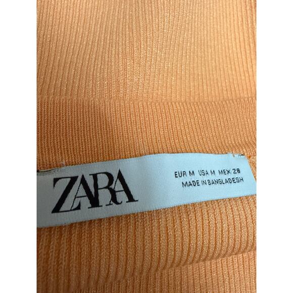 Zara Orange Ribbed Knit Sleeveless Square Neck Cami Camisole Tank Crop Top Sz M - Picture 3 of 3